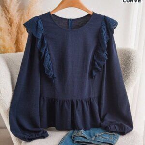 CosyJoli Plus V-Neck Lantern Sleeve Blouse